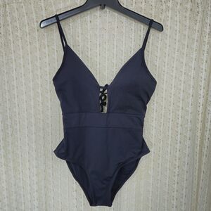 Becca by Rebecca Virtue Plunge Neck One Piece Bathing Suit Black Size Medium